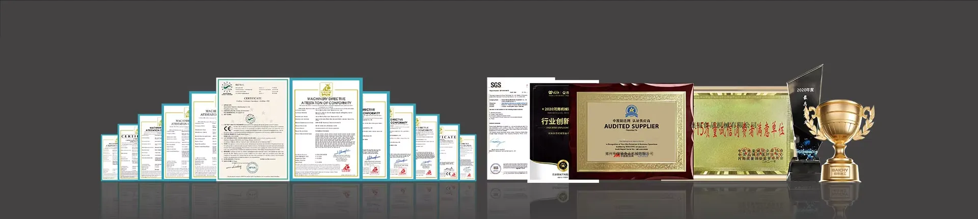 Certificates, audited supplier plaques and trophy